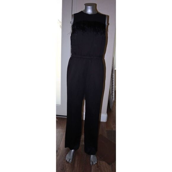 Michael Michael Kors Women's Sz 10 Black Feather Trim Jumpsuit $195 - Picture 10 of 14